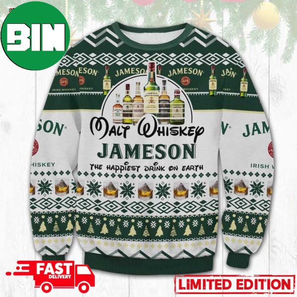 Jameson Walt Whiskey The Happiest Drink On Earth Ugly Christmas Sweater