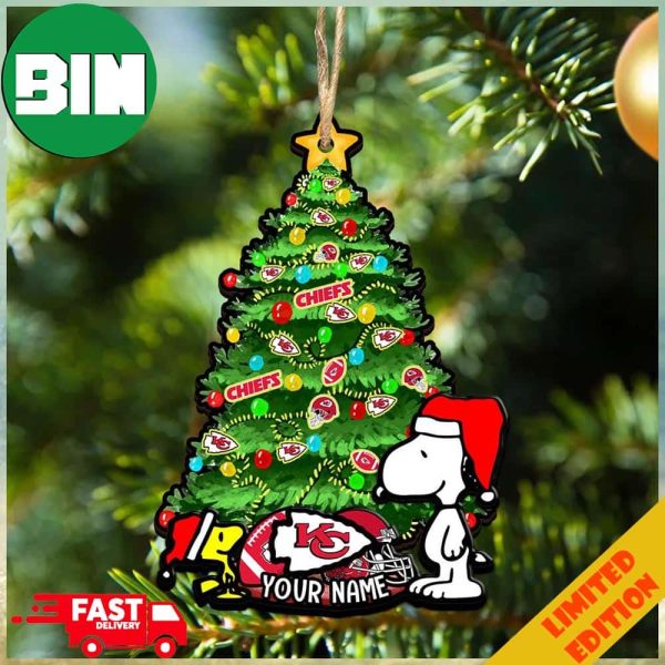 Kansas City Chiefs Customized Your Name Snoopy And Peanut Ornament Christmas Gifts For NFL Fans