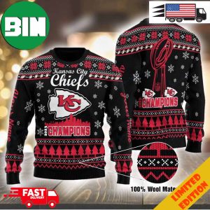 Kansas City Chiefs Snowflakes Pattern Trophy Super Bowl LVII 2023 Champions Ugly Sweater