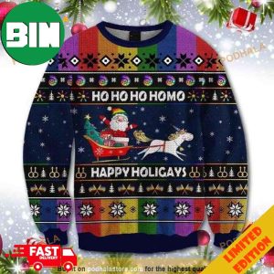 LGBT Unicorn Hohoho Homo Happy Holigays Christmas 2023 Ugly Sweater