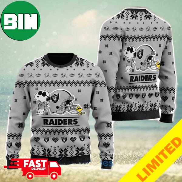 Las Vegas Raiders Cute Snoopy Football Helmet Ugly Christmas Sweater Cute Christmas 2023 Gift