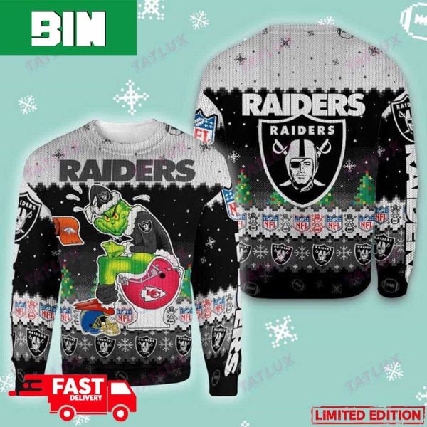 Las Vegas Raiders Grinch Toilet 3D Xmas Gift 2023 For Men And Women Ugly Christmas Sweater