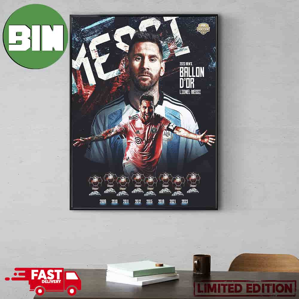 Lionel Messi Ballon Binteez 8th d\'Or Poster His Wins - Canvas Congratulations 2023