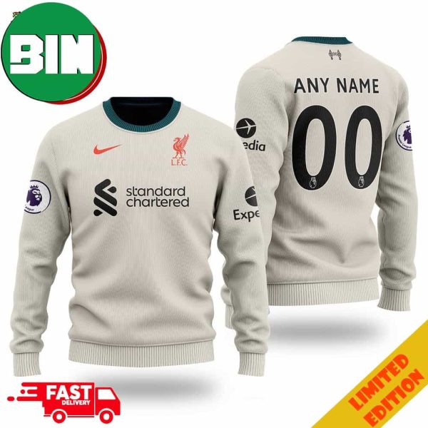 Liverpool FC Away Kit Custom Name And Number 2023 Holiday Gift For Fans Ugly Sweater