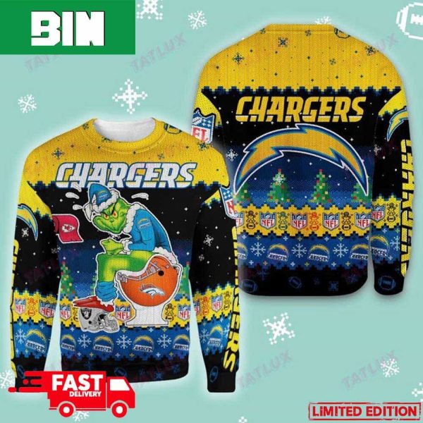 Los Angeles Chargers Grinch Toilet 3D Xmas 2023 For Fans Ugly Christmas Sweater