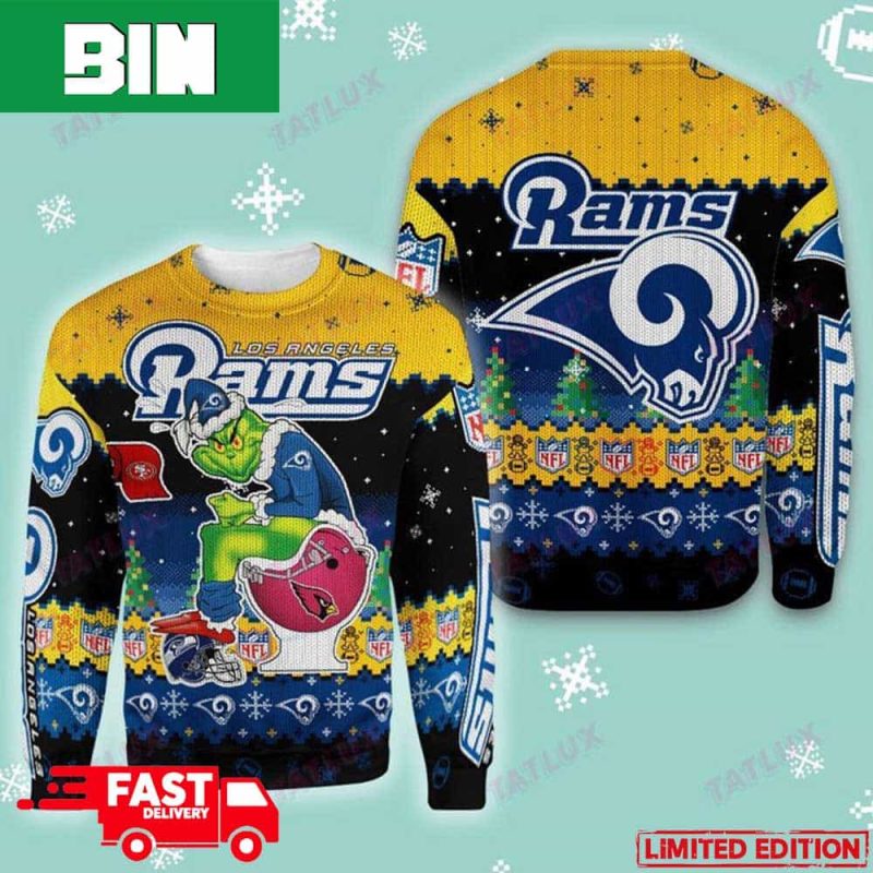 NFL Los Angeles Rams Logo With Funny Grinch Ugly Christmas Sweater Sport  Fans Men And Women Christmas Gift