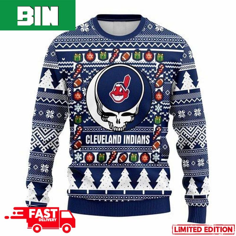 MLB Cleveland Indians Grateful Dead Ugly Christmas Fleece Sweater