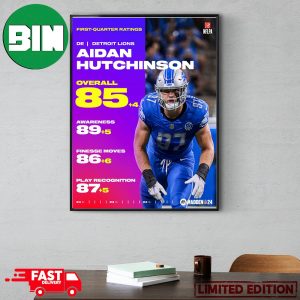 Madden NFL 24 2nd Year Star Aidan Hutchinson Detroit Lions Overall 85 Points Poster Canvas