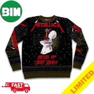 Metal Up Your Xmass Holiday Metallica Merch 2023 Candy Crane On Toilet Christmas Ugly Sweater