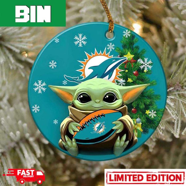 Miami Dolphins Baby Yoda NFL Football 2023 Christmas Tree Decorations Ornament