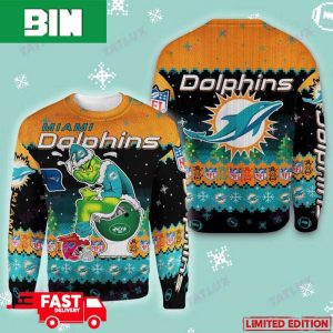 Miami Dolphins Grinch Toilet 3D Xmas 2023 Gift For Fans Ugly Christmas Sweater