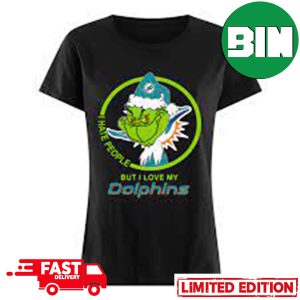 Miami Dolphins NFL Christmas Grinch Santa I Hate People But I Love My Dolphins T-Shirt