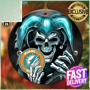 Miami Dolphins NFL Skull Joker Custom Name 2023 Holiday Gifts Christmas Decorations Ornament For Fans