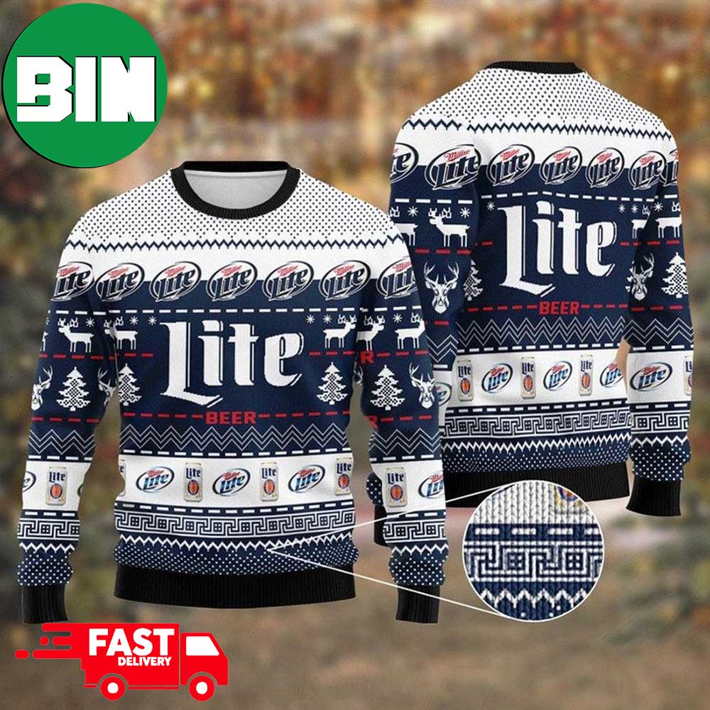 Miller Lite Navy 2023 Christmas Gift Ugly Christmas Sweater - Binteez
