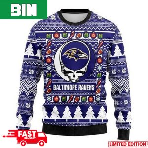 NFL Baltimore Ravens Grateful Dead For Holiday 2023 Xmas Gift For Men And Women Funny Ugly Sweater