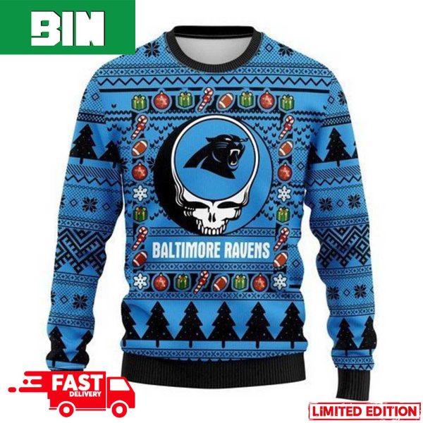 NFL Carolina Panthers Grateful Dead For Holiday 2023 Xmas Gift For Men And Women Funny Ugly Sweater