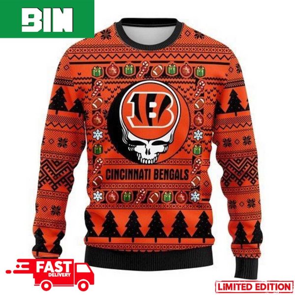 NFL Cincinnati Bengals Grateful Dead For Holiday 2023 Xmas Gift For Men And Women Funny Ugly Sweater