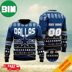 NFL Dallas Cowboys Custom Name And Number Christmas Tree Pattern 2023 Holiday Ugly Sweater