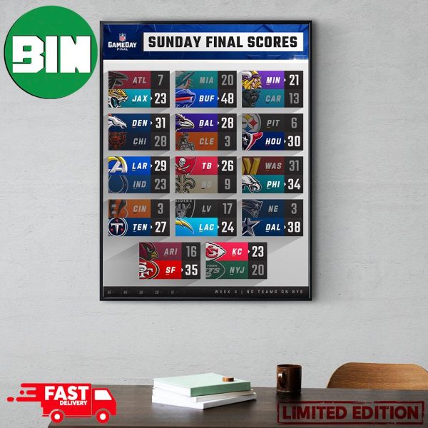 NFL Gameday Final Sunday Final Scores Week 4 Home Decor Poster Canvas