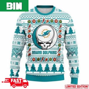 NFL Miami Dolphins Grateful Dead For Holiday 2023 Xmas Gift For Men And Women Funny Ugly Sweater