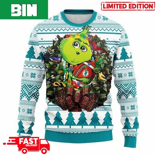 NFL Miami Dolphins Grinch Hug 3D For Holiday Xmas 2023 Ugly Sweater