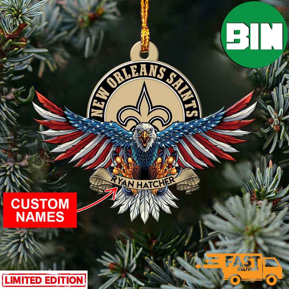 NFL New Orleans Saints Xmas American US Eagle Personalized Name Ornament