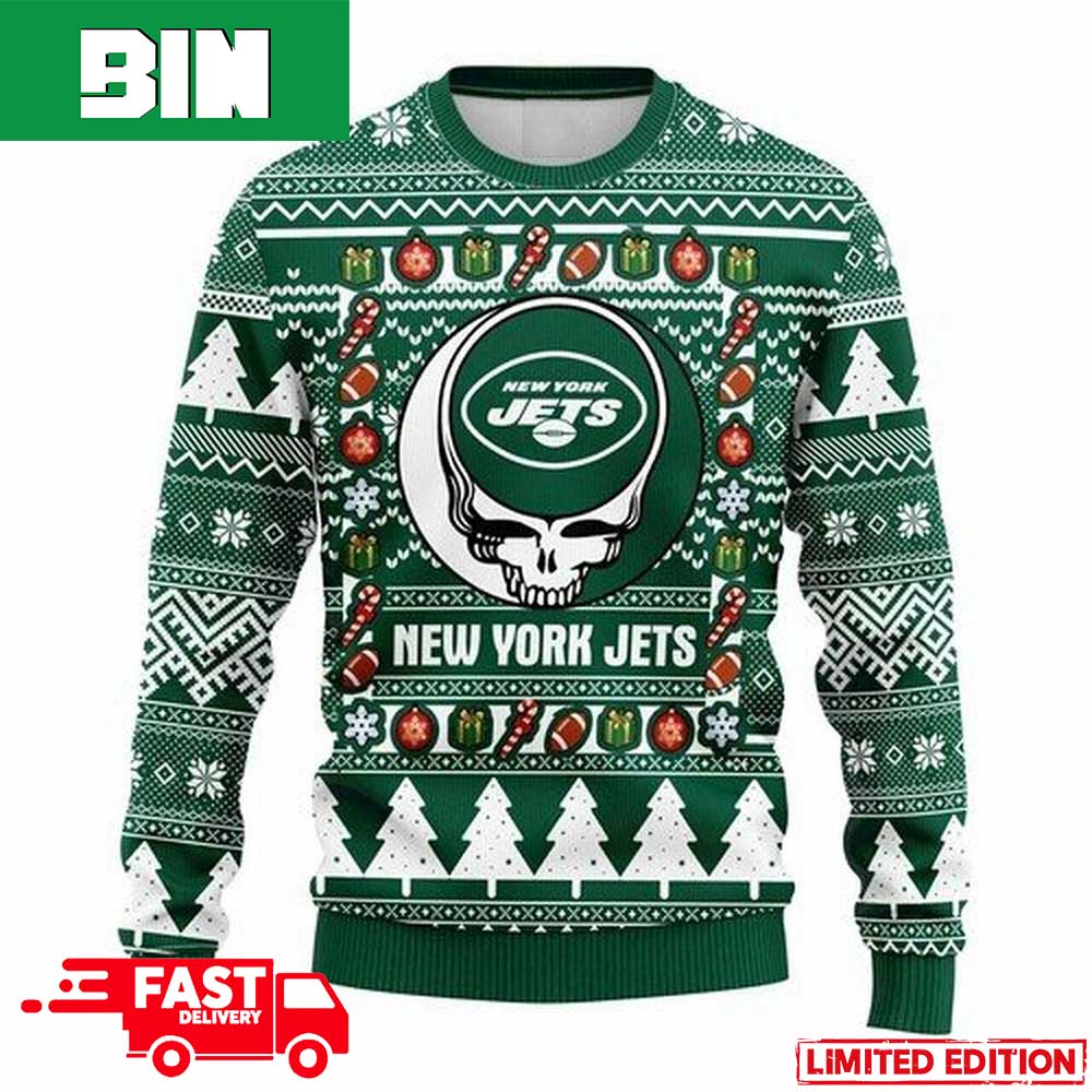 NFL New York Jets Grateful Dead For Holiday 2023 Xmas Gift For Men And Women Funny Ugly Sweater