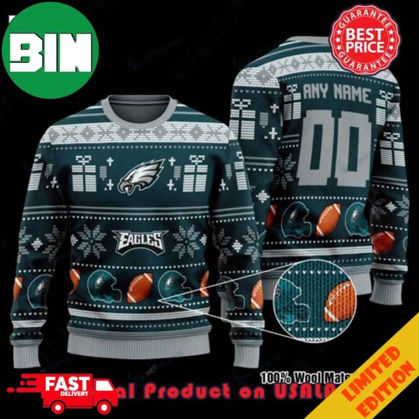 NFL Philadelphia Eagles Custom Woolen Pattern Custom Name Ugly Christmas Sweater 2023 For Men And Women