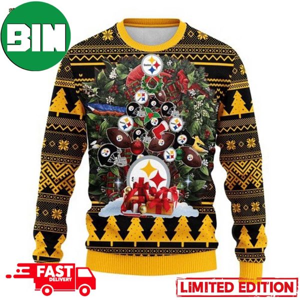 NFL Pittsburgh Steelers Christmas Tree Pattern 2023 Fan Gifts Ugly Sweater