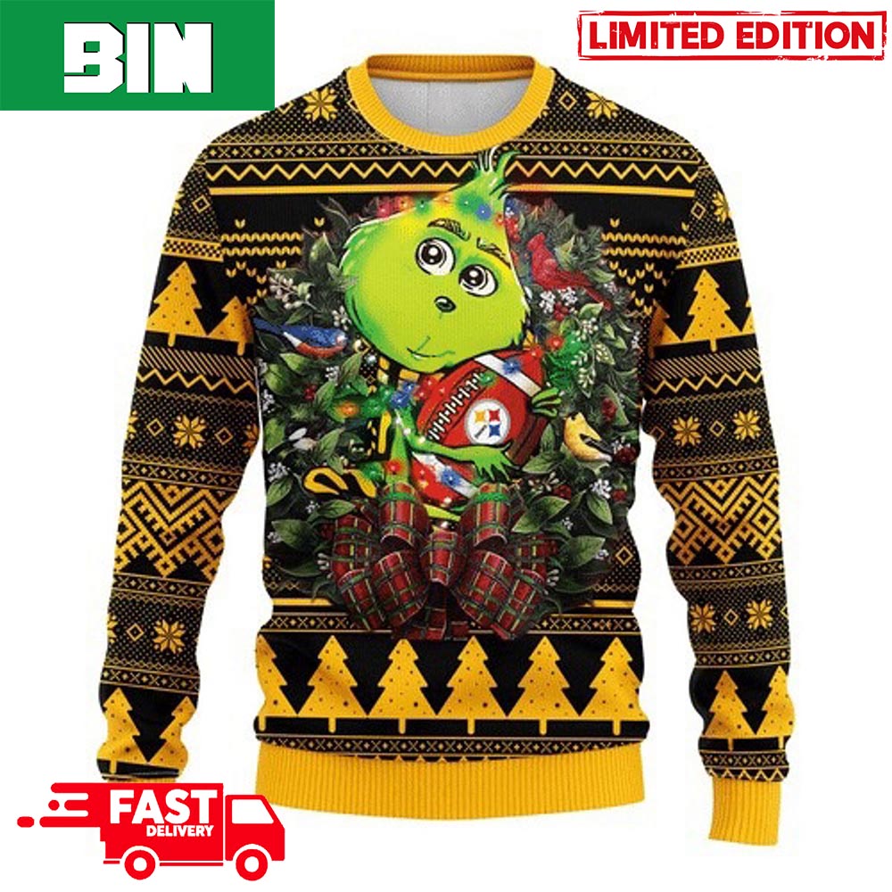 NFL Pittsburgh Steelers Logo With Funny Grinch Ugly Christmas Sweater Sport  Fans Men And Women Christmas Gift