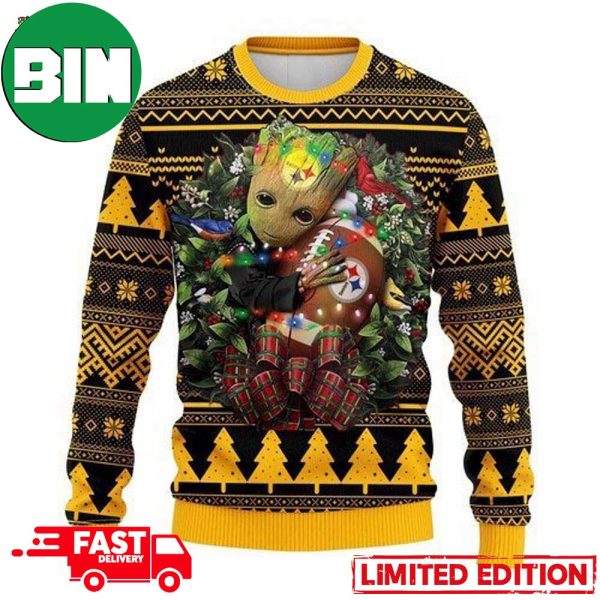 NFL Pittsburgh Steelers Groot Hug 2023 Xmas Gift Ugly Christmas Sweater