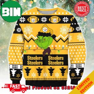 NFL Pittsburgh Steelers x The Grinch Santa Hat Snowflakes Pattern Ugly Sweater For Men And Women
