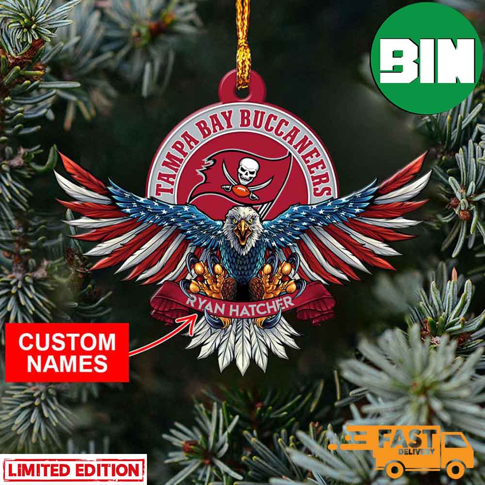 NFL Tampa Bay Buccaneers Xmas American US Eagle Personalized Name Ornament  - Binteez