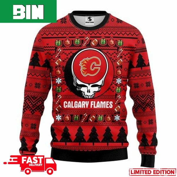 NHL Calgary Flames Grateful Dead For Holiday 2023 Xmas Gift For Men And Women Funny Ugly Sweater