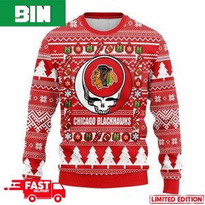 NHL Chicago Blackhawks Grateful Dead For Holiday 2023 Xmas Gift For Men And Women Funny Ugly Sweater
