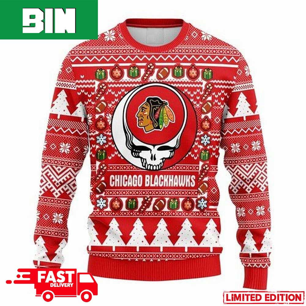 Chicago Blackhawks Mens NHL Ugly Christmas Size M Long Sleeve