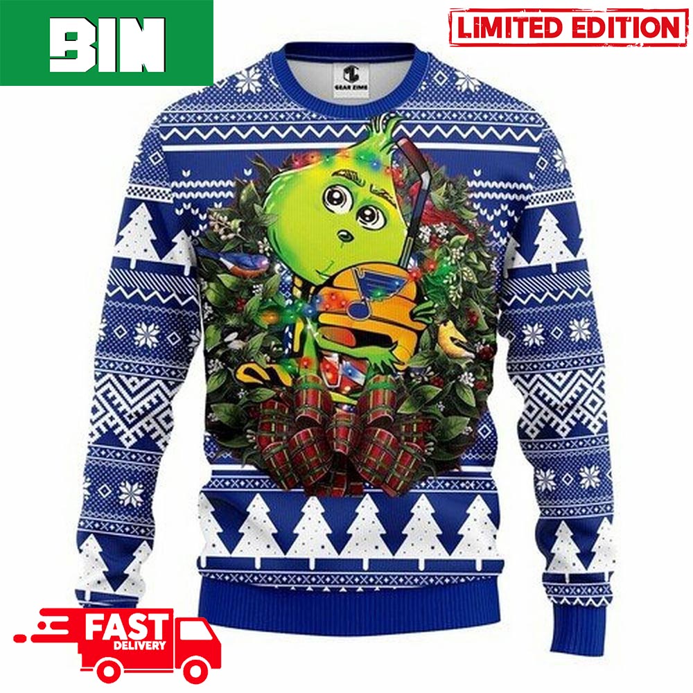 NHL Grinch Drink Up St. Louis Blues Custom Ugly Christmas Sweaters - OwlOhh