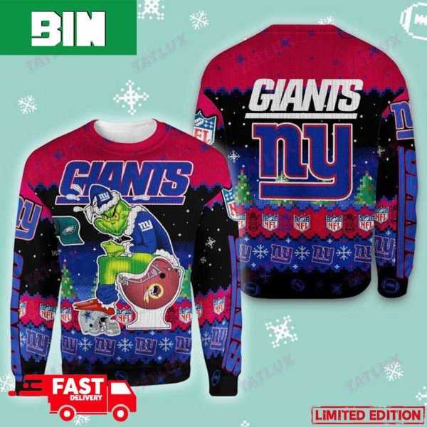 New York Giants Grinch Toilet 3D NFL Gift For Fans 2023 Ugly Christmas Sweater