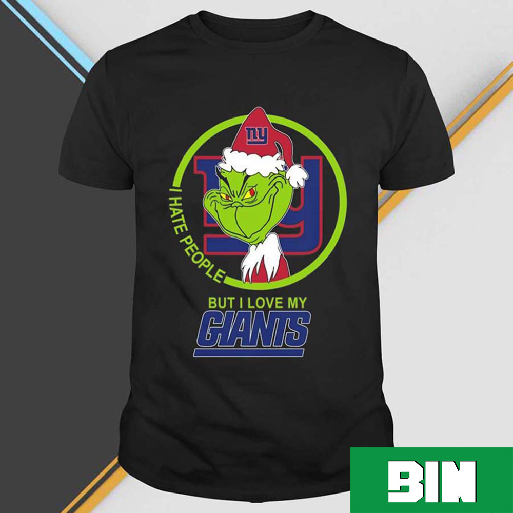 New York Giants NFL Christmas Grinch I Hate People But I Love My Favorite Football Team T-Shirt