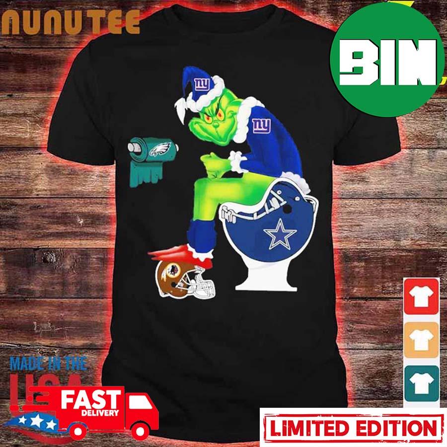 New York Giants With The Grinch Funny Sitting On Toilet NFL Christmas T-Shirt