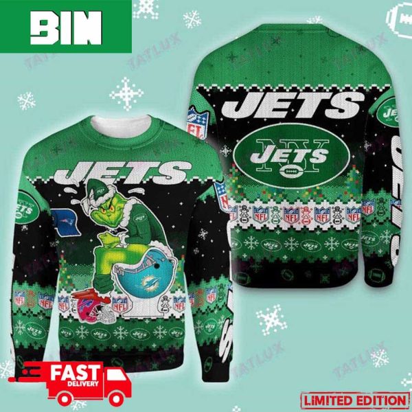 New York Jets Grinch Toilet 3D NFL 2023 Xmas Gift Ugly Christmas Sweater