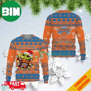 New York Knicks Baby Yoda Christmas Light 2023 Ugly Sweater For Men And Women