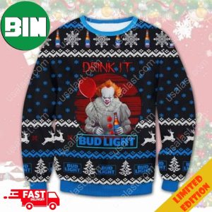 Pennywise Drink It Bud Light For Beer Lovers Funny Ugly Sweater