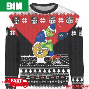 Personalized Grinch Buffalo Bills Sitting On Green Bay Packer Toilet Xmas 2023 Gift 3D Christmas Ugly Sweater