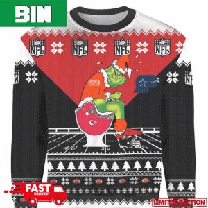 Personalized Grinch Cleveland Browns Sitting On Kansas City Chiefs Toilet Christmas 2023 3D Xmas Ugly Sweater