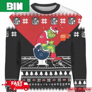 Personalized Grinch Kansas City Chiefs Sitting On Dallas Cowboys Toilet Xmas 2023 Gift 3D Christmas Ugly Sweater