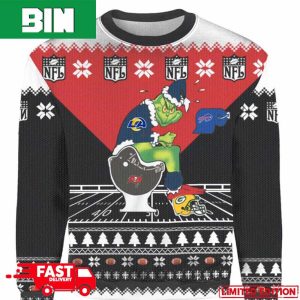 Personalized Grinch Los Angeles Rams Sitting On Buffalo Bills Toilet Christmas 2023 3D Ugly Sweater