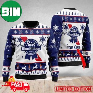 Personalized Name Pabst Blue Ribbon Ugly Christmas Sweater For Men And Women
