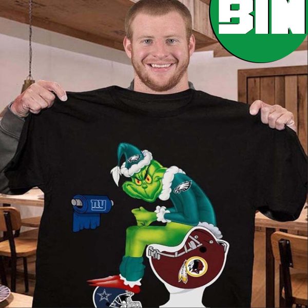 Philadelphia Eagles The Grinch Sitting On Toilet Christmas Funny T-Shirt