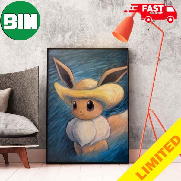 Pokemon Center × Van Gogh Museum Eevee Inspired by Self-Portrait with Straw Hat Home Decor Poster Canvas